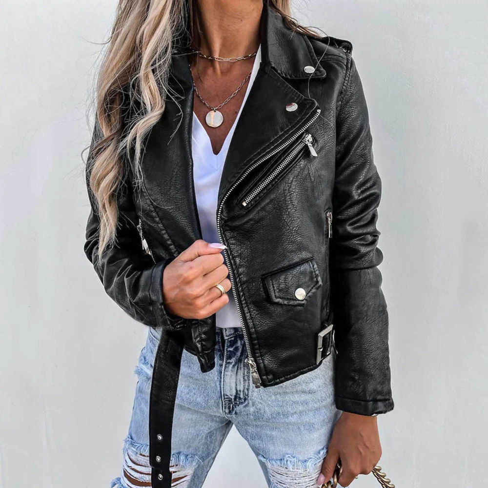 Stylische Gefütterte Lederjacke mit Reißverschluss