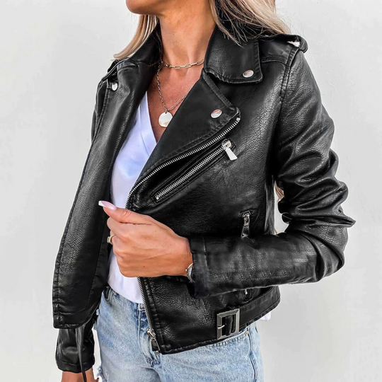 Stylische Gefütterte Lederjacke mit Reißverschluss