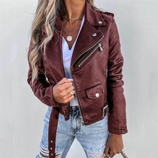 Stylische Gefütterte Lederjacke mit Reißverschluss