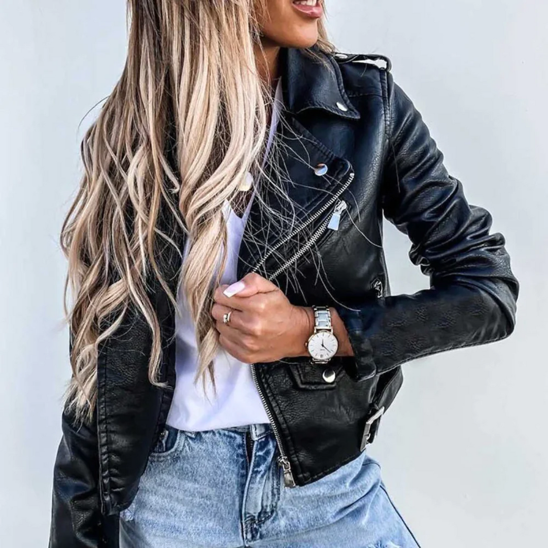 Stylische Gefütterte Lederjacke mit Reißverschluss