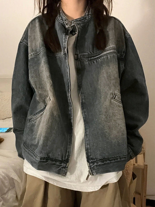 Blau Verwitterte Jacke mit Reißverschluss