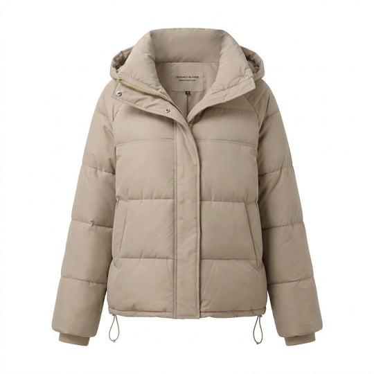 Damen gepolsterte oversized gesteppte Jacke mit hohem Stehkragen und verstellbarem Kordelzug