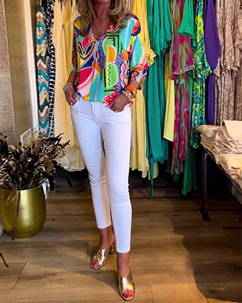 Bunte Langärmlige Bluse mit Print