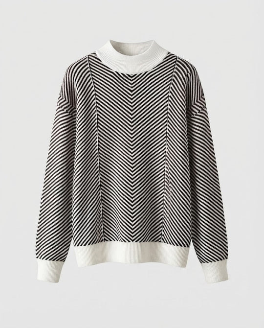 Damen Feinstrick-Pullover mit Chevron-Streifen und leichtem Mockneck Shop Nory