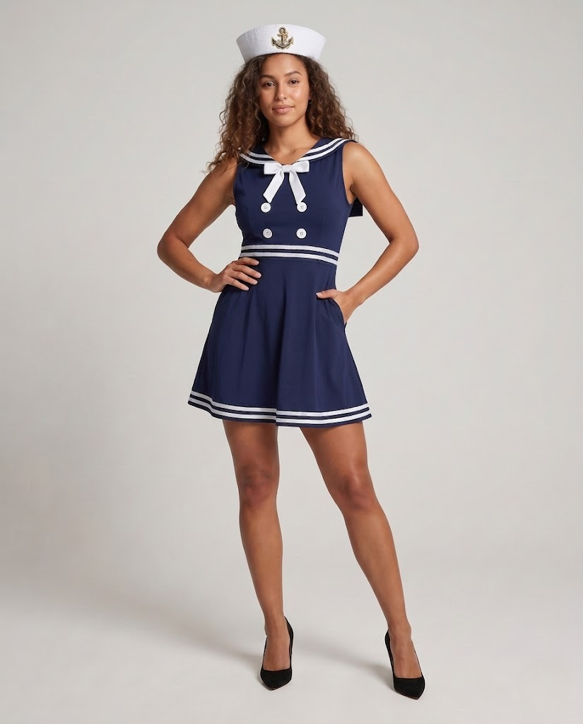 Damen Matrosenkleid mit Schulterkragen und maritimen Akzenten Shop Nory
