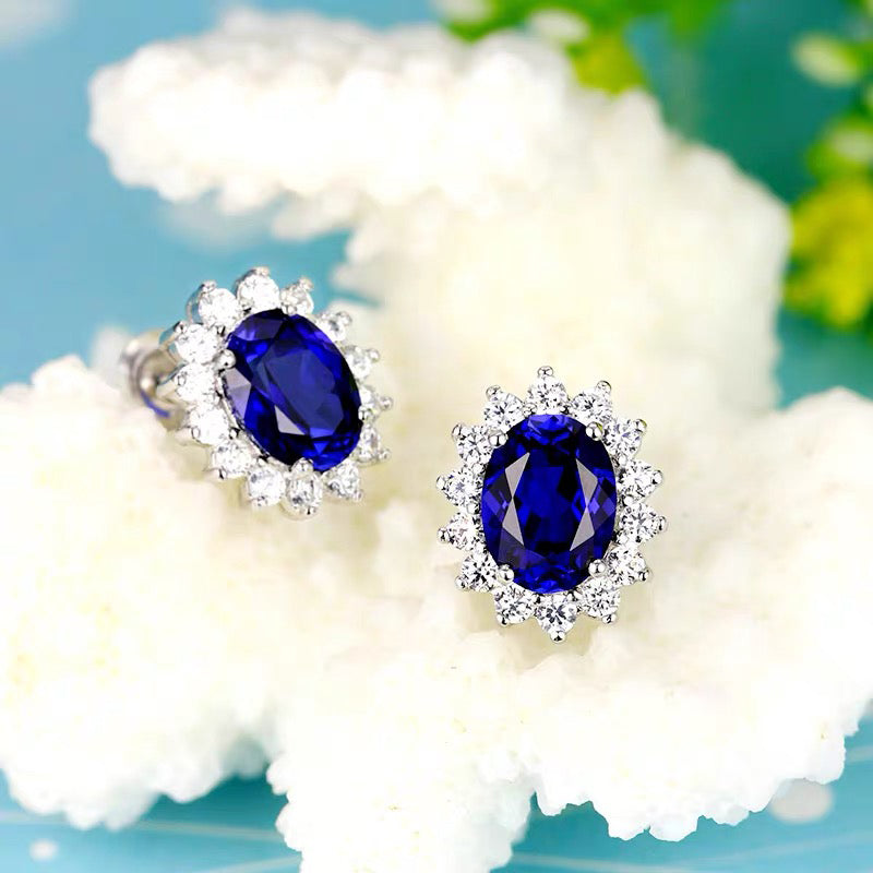 Östliche Aura Oval Blaue Edelstein Ohrringe