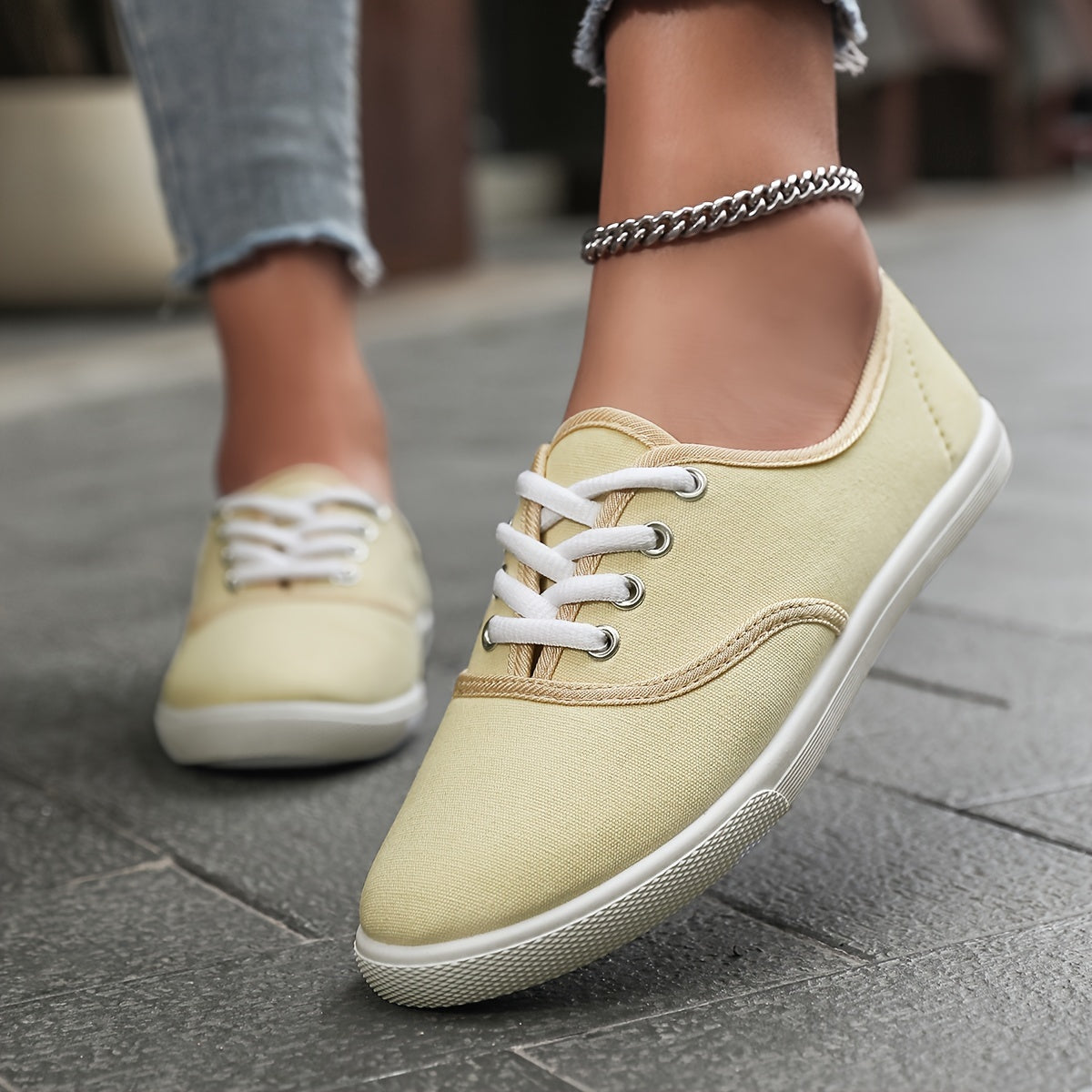 Bequeme Niedrige Canvas Schnürschuhe