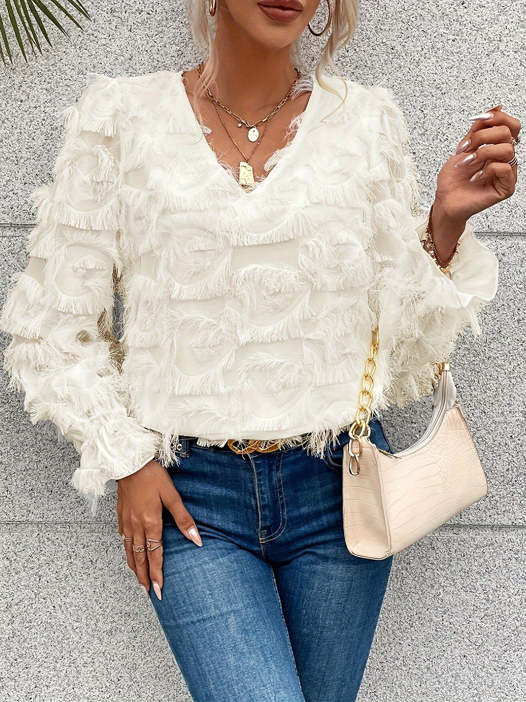 Elegantes Top mit Fransen-details Polyester Stilvoll und Bequem