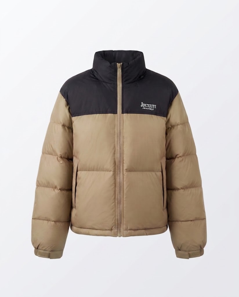 Damen kurze gepolsterte Pufferjacke mit hohem Kragen und kontrastierendem Schulterbesatz