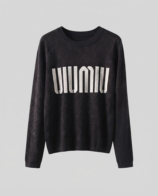 Damen Feinstrick-Pullover mit Rundhalsausschnitt, Jacquardstruktur und Logo-Front Shop Nory