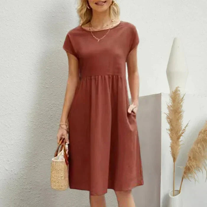 baumwollkleid für damen mit rundem ausschnitt