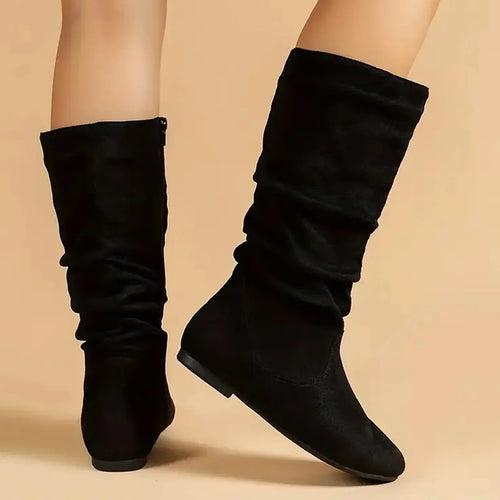 Wildleder Stiefeletten Bis Zur Wade mit Seitlichem Reißverschluss