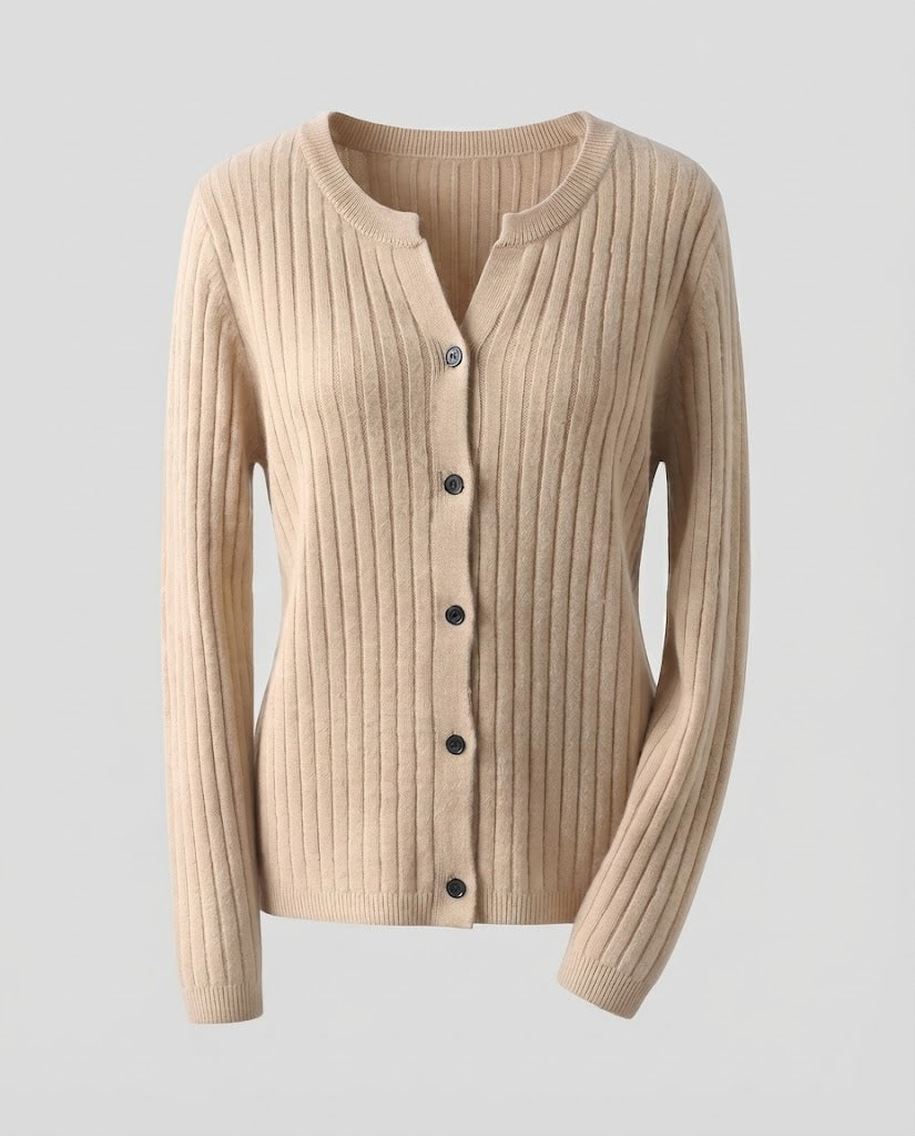 Damen Gestrickter Rippen-Cardigan mit dezentem V-Ausschnitt und Knopfleiste Shop Nory