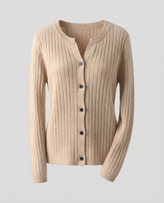Damen Gestrickter Rippen-Cardigan mit dezentem V-Ausschnitt und Knopfleiste Shop Nory