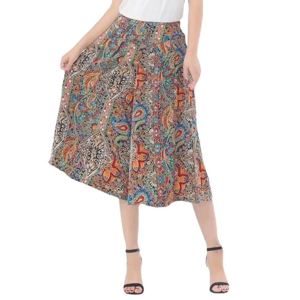 Damen Chiffon Culottes mit Breiten Beinen und Hoher Elastischer Taille