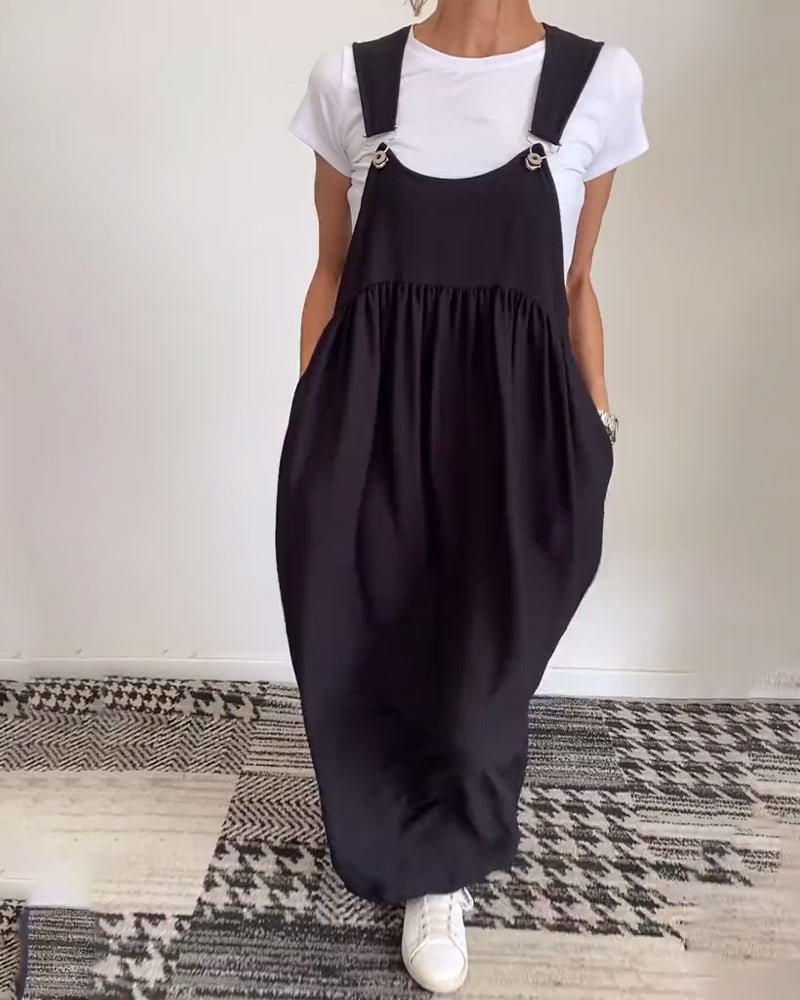 Kleid Lässig Einfarbig Hosenträger