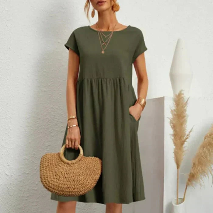 baumwollkleid für damen mit rundem ausschnitt