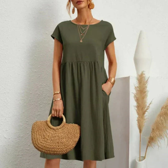 baumwollkleid für damen mit rundem ausschnitt