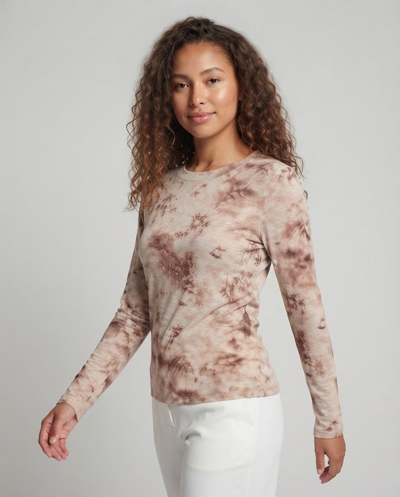 Damen Feines Langarmshirt mit zartem Allover-Print und Rundhalsausschnitt Shop Nory