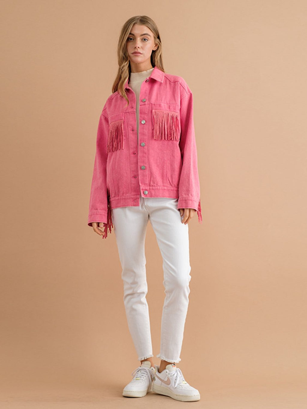 Fransen-Detail Gefallene Schulter Denimjacke