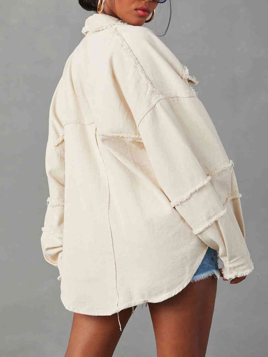 Shopnory | Button Down Raw Hem Denim Jacke