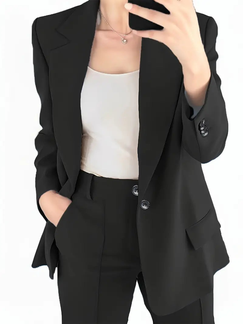Blazer mit Revers und Erweiterte Hosen Set mit Knopfverschluss