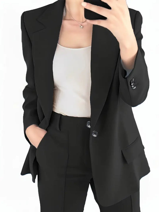 Blazer mit Revers und Erweiterte Hosen Set mit Knopfverschluss