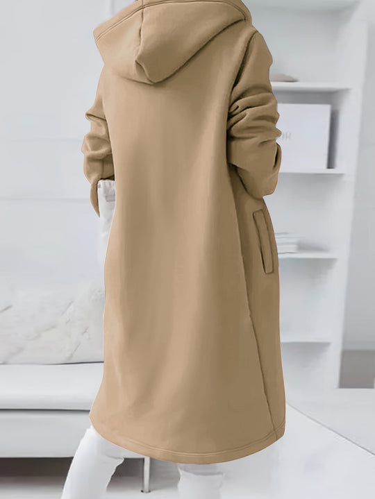 Shopnory | Reißverschluss Kordelzug Midi Kapuzenjacke