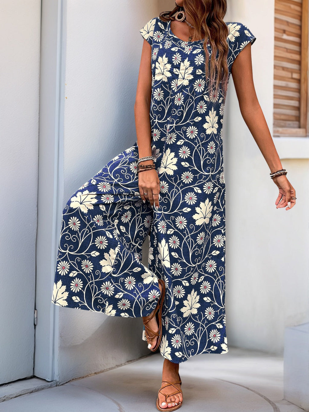Lockerer Jumpsuit mit Blumendruck