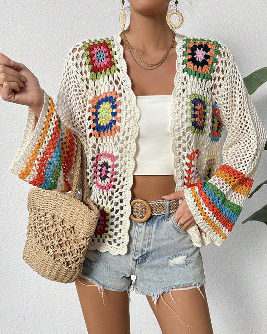 Shopnory | Bunter Cardigan mit Hohlen Ärmeln