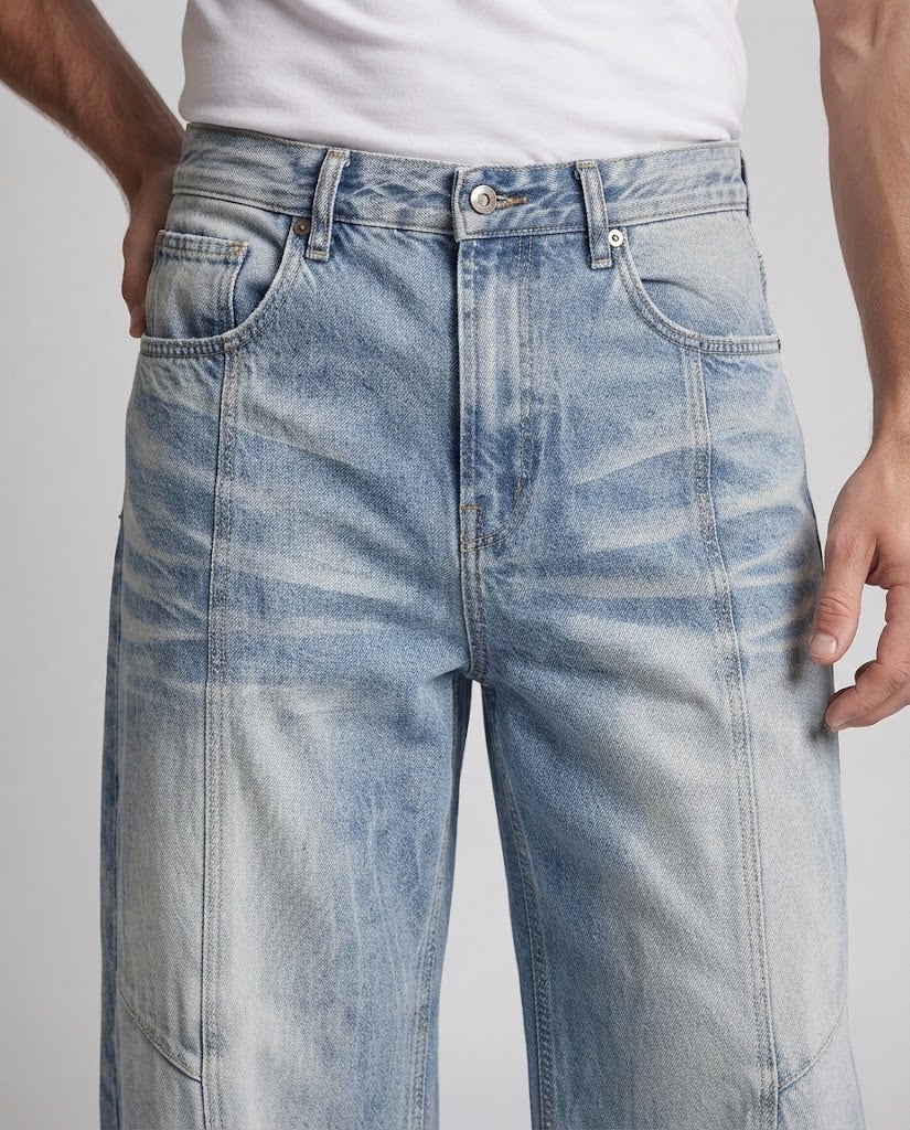 Herren Ultraweite Denim-Palazzo-Jeans mit markanter Faltenoptik und Ziernahtpaneelen Shop Nory