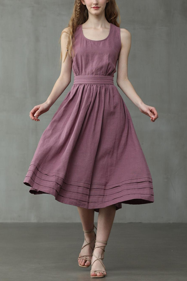 Cross Back O-Hals Maxikleid Leinen