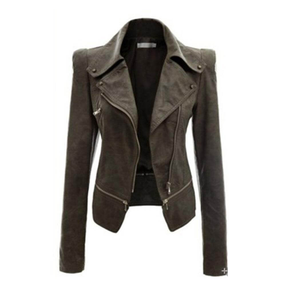 Shopnory | Damen Slim Fit PU Leder Zip-Up Jacke