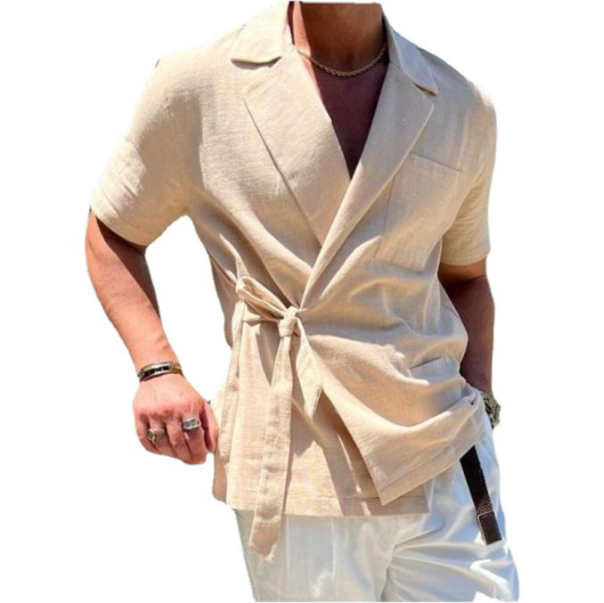 Leinen Anzug Revers Krawatte Hemd Jacke