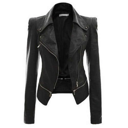 Shopnory | Damen Slim Fit PU Leder Zip-Up Jacke