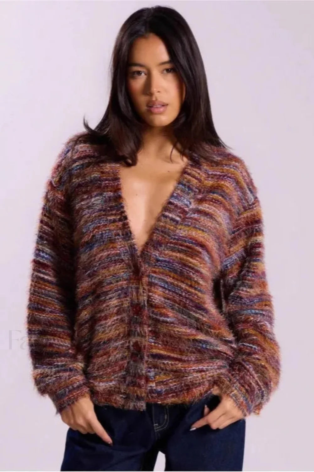 Vintage Streifen Cardigan mit V-Ausschnitt