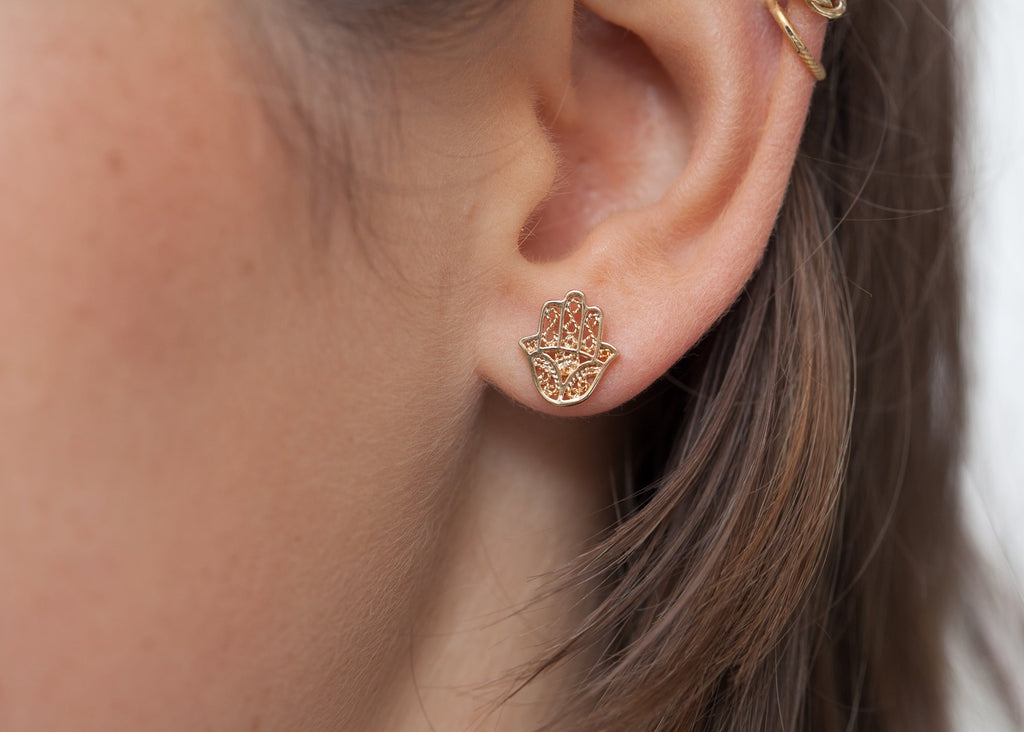 Hamsa Ohrstecker vergoldet - Hand der Fatima Ohrringe | Shop Nory