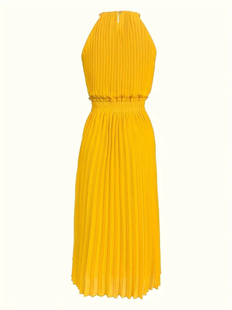 Shopnory | Elegantes X-Sommer Midikleid mit Rundhalsausschnitt und Gesch Gathered Taille