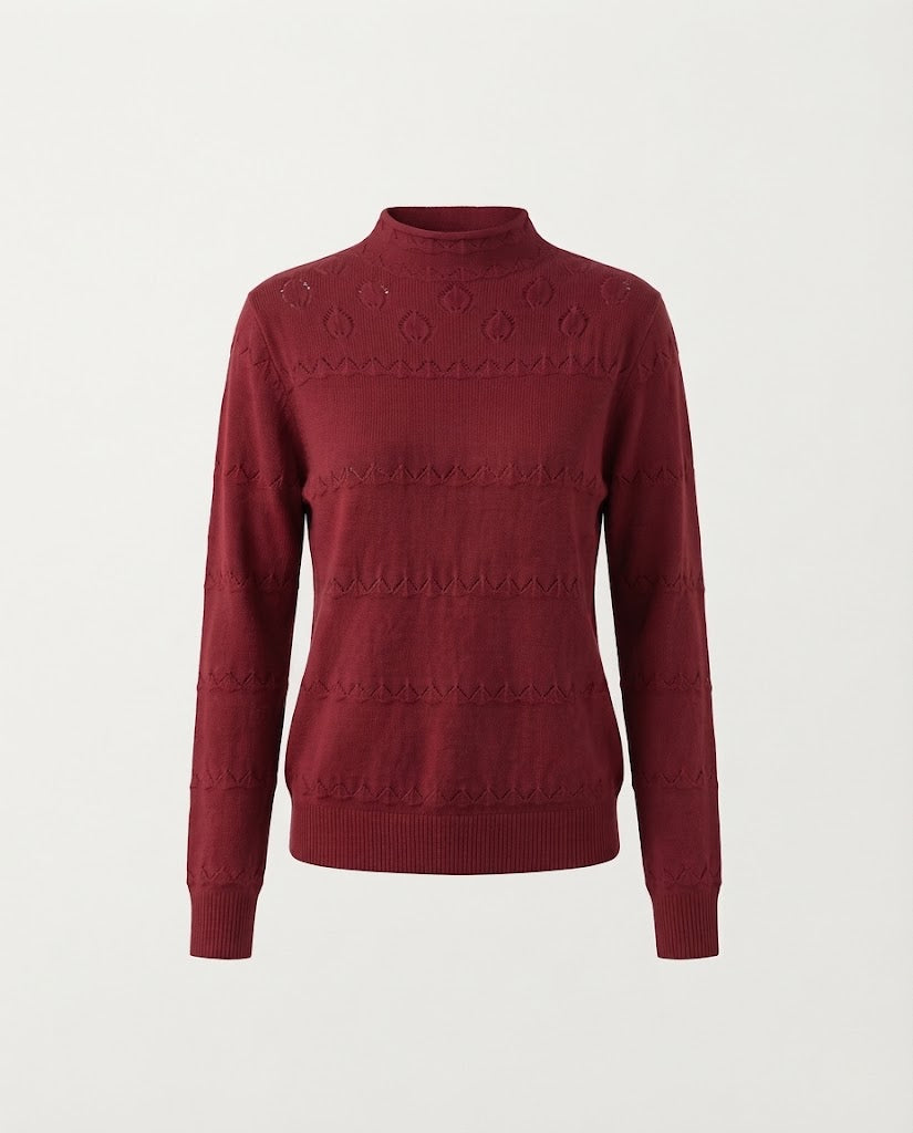 Damen Feinstrick-Pullover mit dezentem Ajourstreifen und kurzem Stehkragen Shop Nory