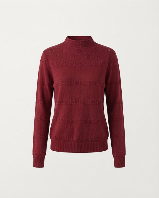 Damen Feinstrick-Pullover mit dezentem Ajourstreifen und kurzem Stehkragen Shop Nory