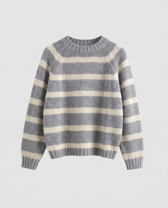 Damen Gestreifter Boxy-Strickpullover mit grober Masche und Rundhalsausschnitt Shop Nory