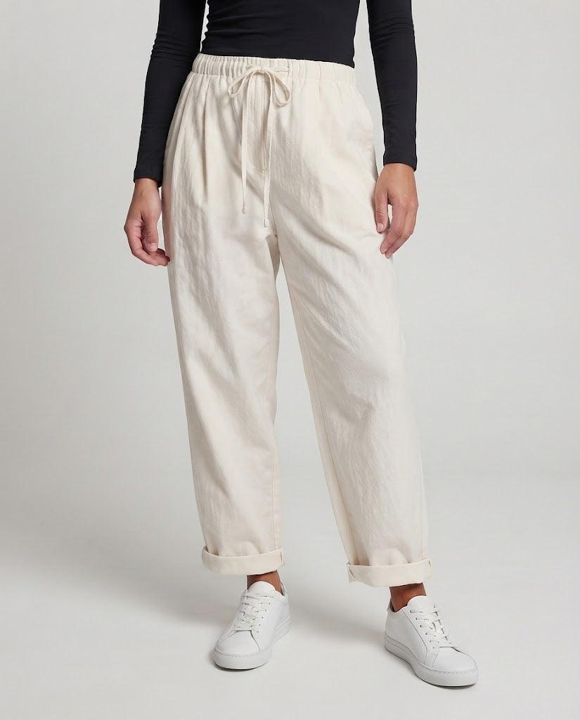 Damen Hochtaillierte Weite‑Leg Lounge‑Hose mit Kordelzug und gekrempeltem Saum Shop Nory