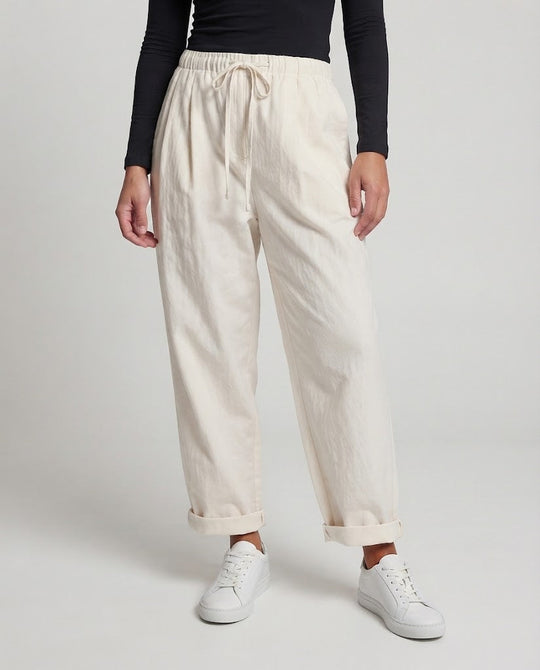 Damen Hochtaillierte Weite‑Leg Lounge‑Hose mit Kordelzug und gekrempeltem Saum Shop Nory