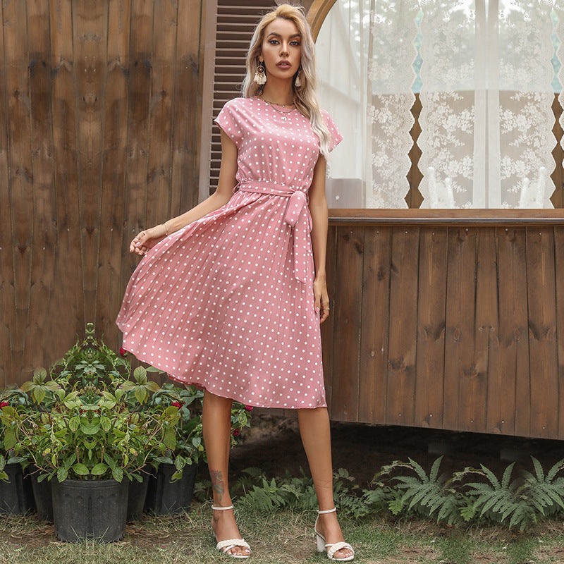 Elegantes Polka Dot Midi Kleid mit Kurzem Ärmel für Damen