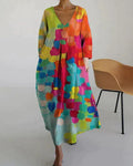 Bunt Bedrucktes Kleid Mit V-Ausschnitt