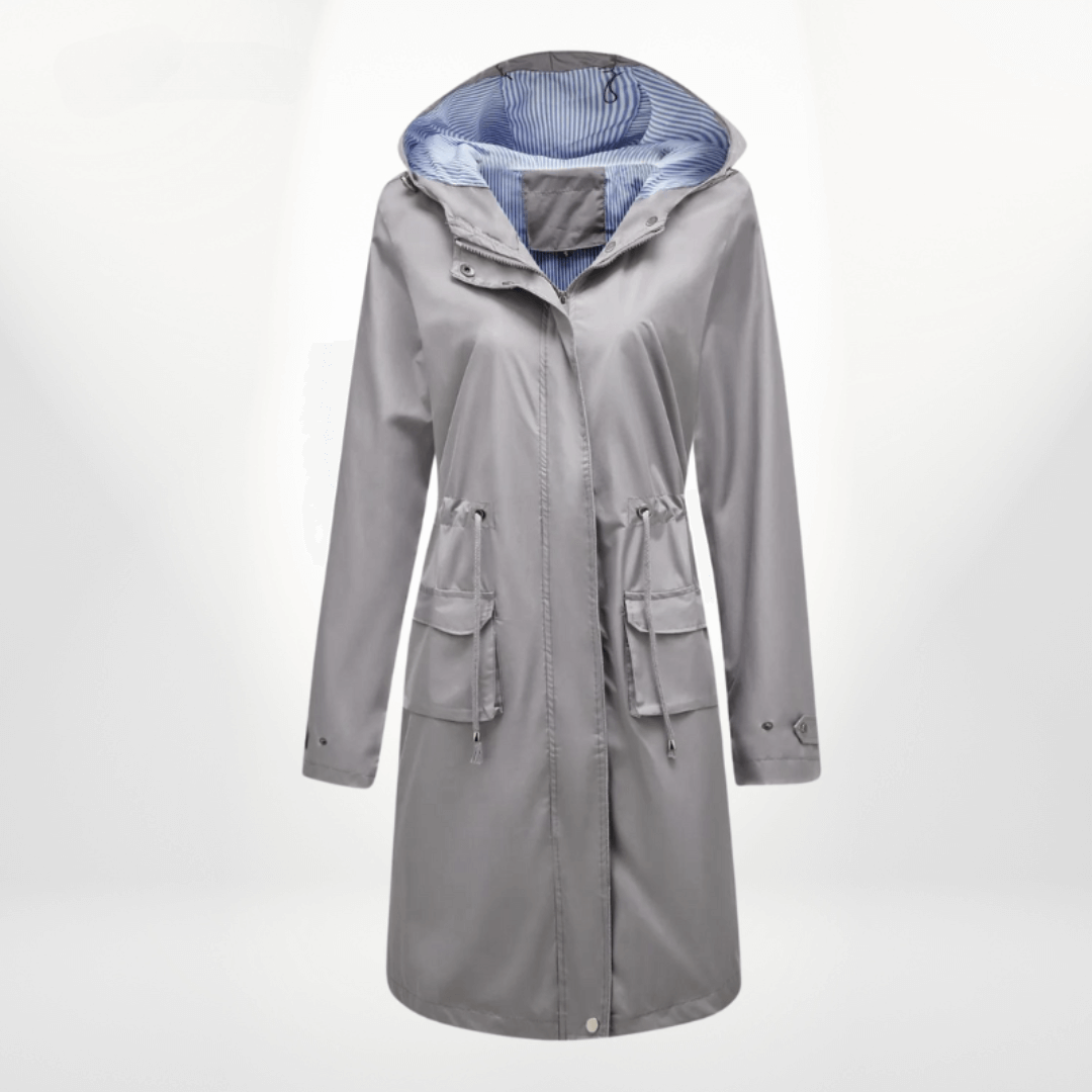 Trenchcoat wasserdicht über das Knie mit Kapuze verstellbare Taille Klappentaschen