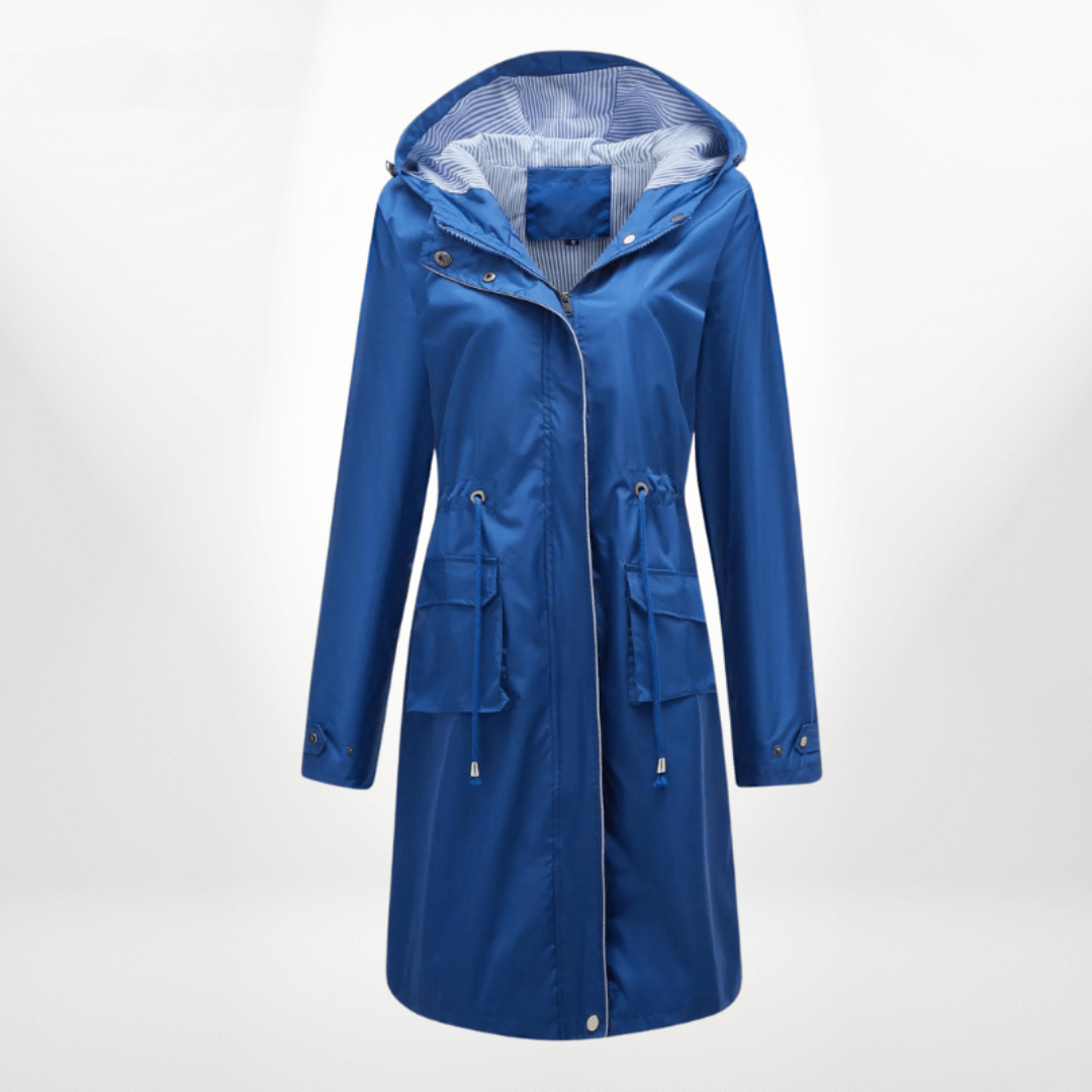 Trenchcoat wasserdicht über das Knie mit Kapuze verstellbare Taille Klappentaschen