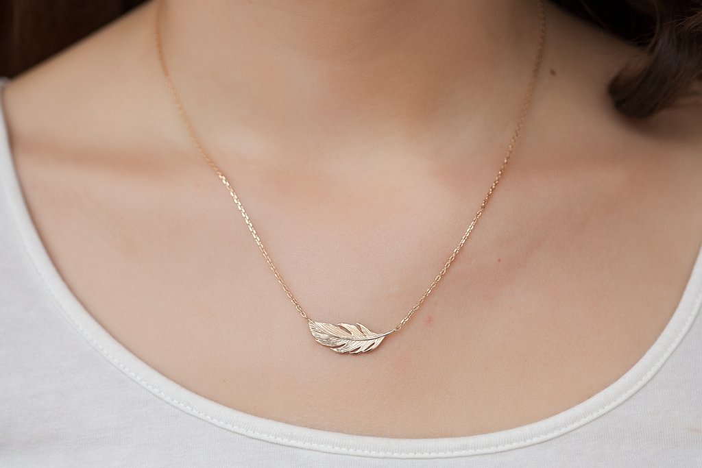 Kette mit Feder | 16Karat vergoldet | Shop Nory