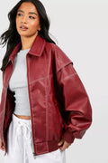 Shopnory | Damen Oversized Lederjacke Rot