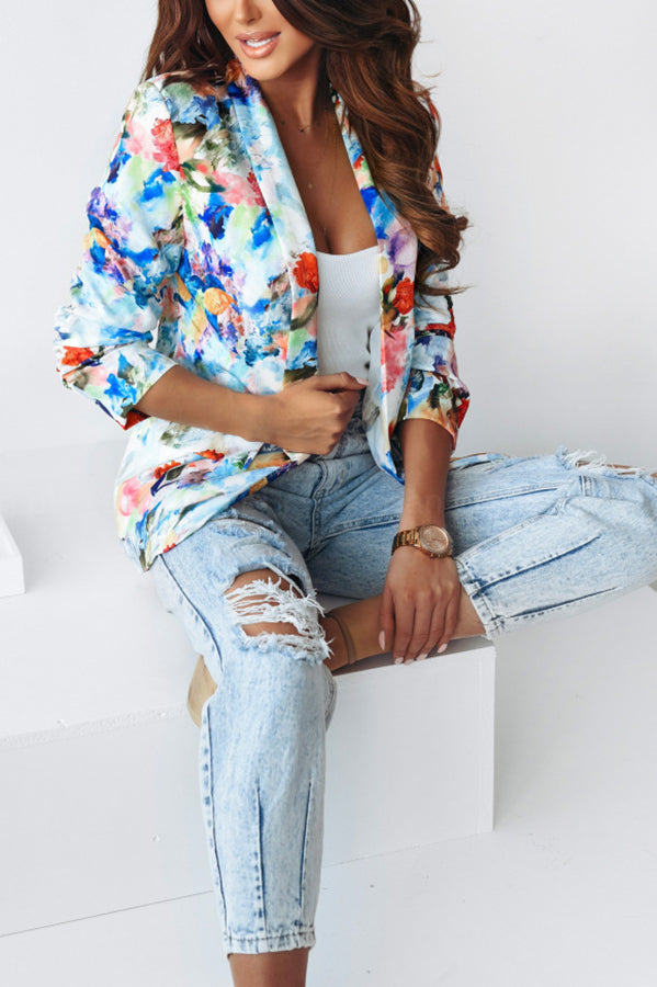 Freie und Echte Florale Revers Freizeitanzug Blazer
